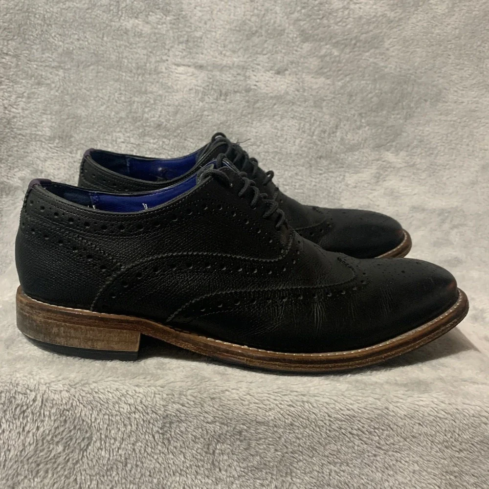 Ted Baker London Guri7 Mens 10.5 Black Leather Wingtip Brogue Oxford Shoes‎